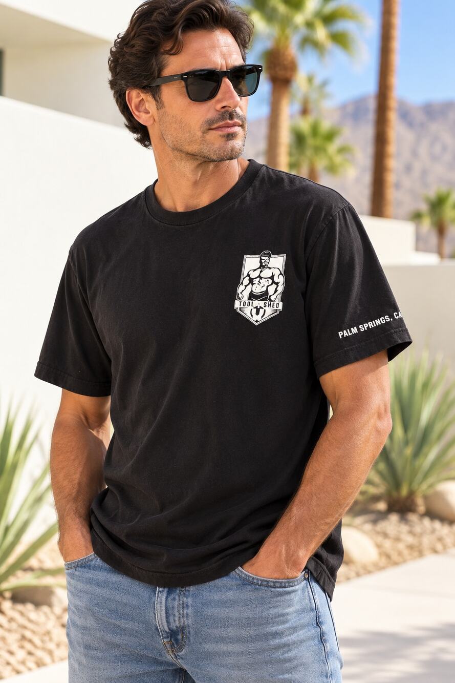 Tool Shed Palm Springs CA Black Graphic T-Shirt Canvas Men’s L 44 Chest